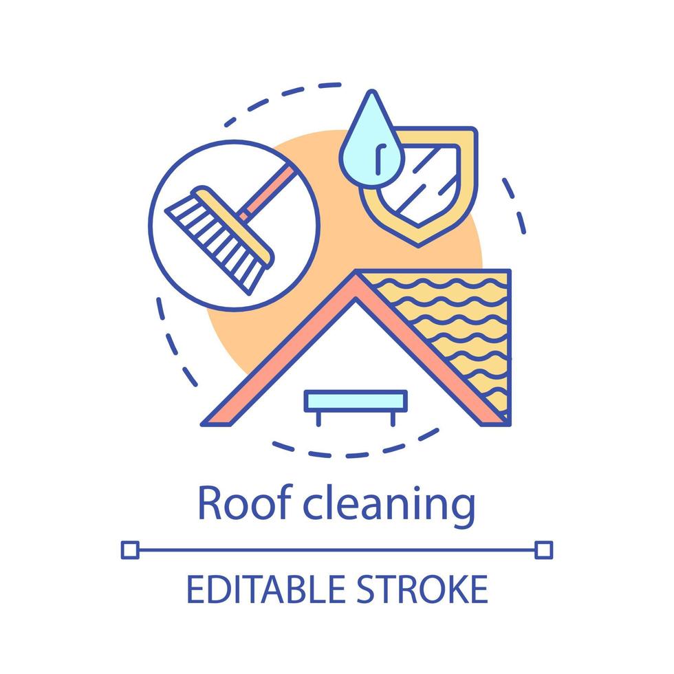 icône de concept de nettoyage de toit. illustration de ligne mince d'idée de service de nettoyage supplémentaire. ramoneur. lavage des carreaux. entretien de la maison. agence de nettoyage. dessin de contour isolé de vecteur. trait modifiable vecteur