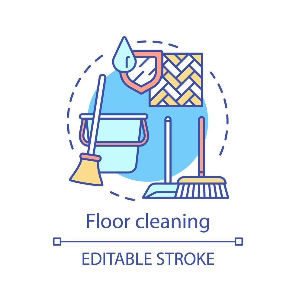 icône de concept de nettoyage de sol. illustration de ligne mince d'idée de service de nettoyage supplémentaire. vadrouille en stratifié. balayage de parquet. appartement, nettoyage de bureau. dessin de contour isolé de vecteur. trait modifiable vecteur
