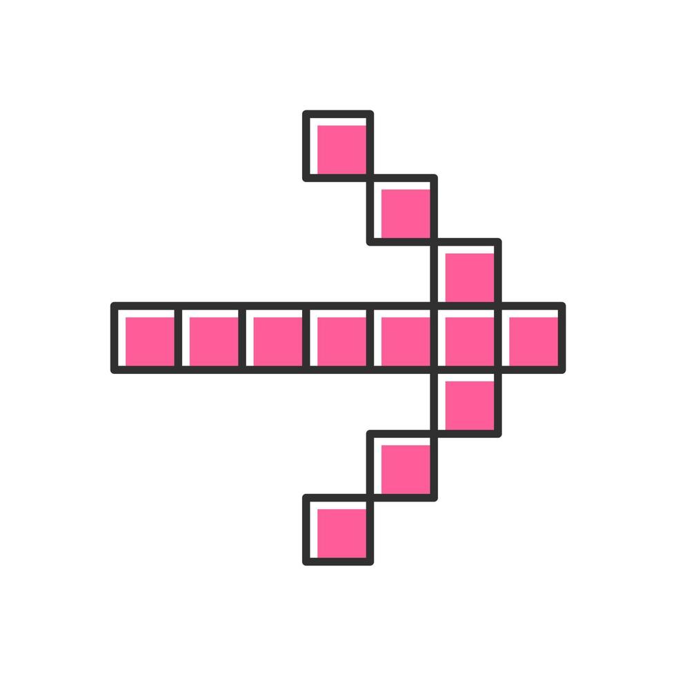 icône de couleur de flèche rose pixel. indicateur avant, marqueur droit. signe indiquant, bouton pointeur. flèche de jeu de pixels. symbole de navigation en mosaïque. mouvement de direction. illustration vectorielle isolée vecteur