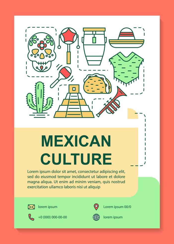 mise en page du modèle de brochure de la culture mexicaine. dépliant sur les sites du mexique, livret, conception d'impression de dépliant avec illustrations linéaires. mises en page vectorielles pour magazines, rapports annuels, affiches publicitaires vecteur