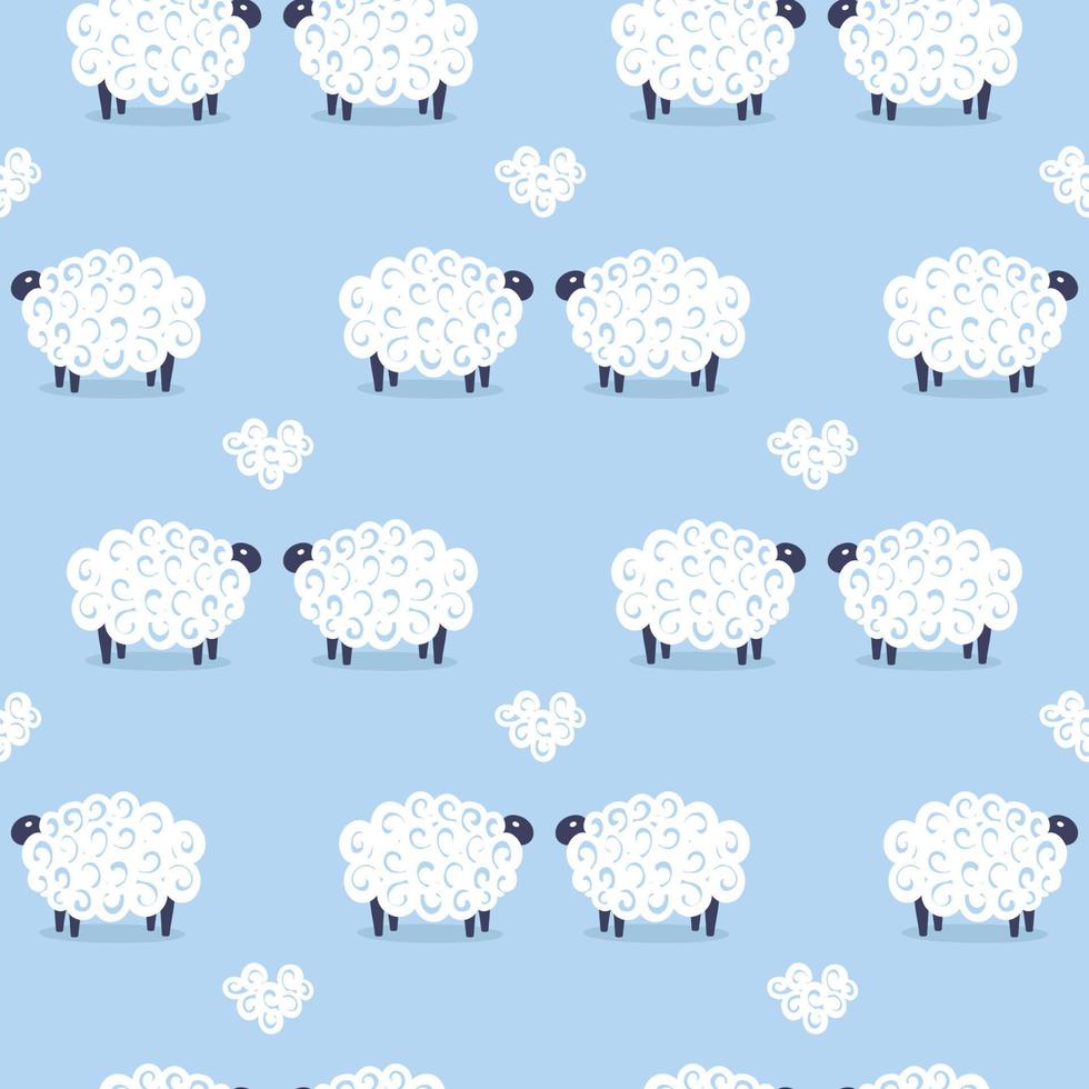 mouton mignon vecteur transparente motif enfants doux rêves illustration sur fond bleu. fond de douche de bébé. enfant dessinant des moutons blancs de style plat. conception d'enfants pour le tissu