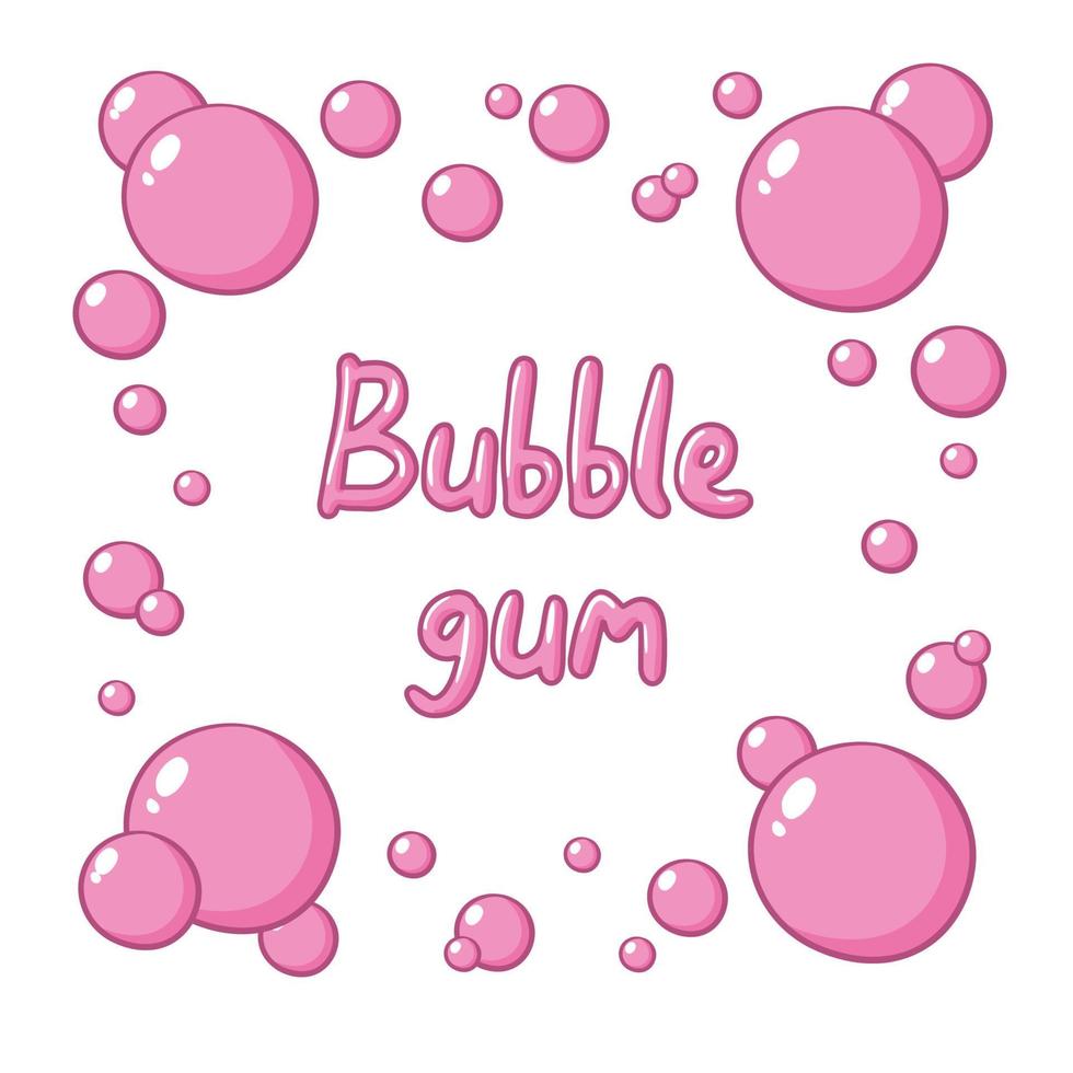 illustration de texte de vecteur de chewing-gum. bubble-gum de lettrage rose drôle sur des lettres blanches, roses, lettrage drôle dans des bulles
