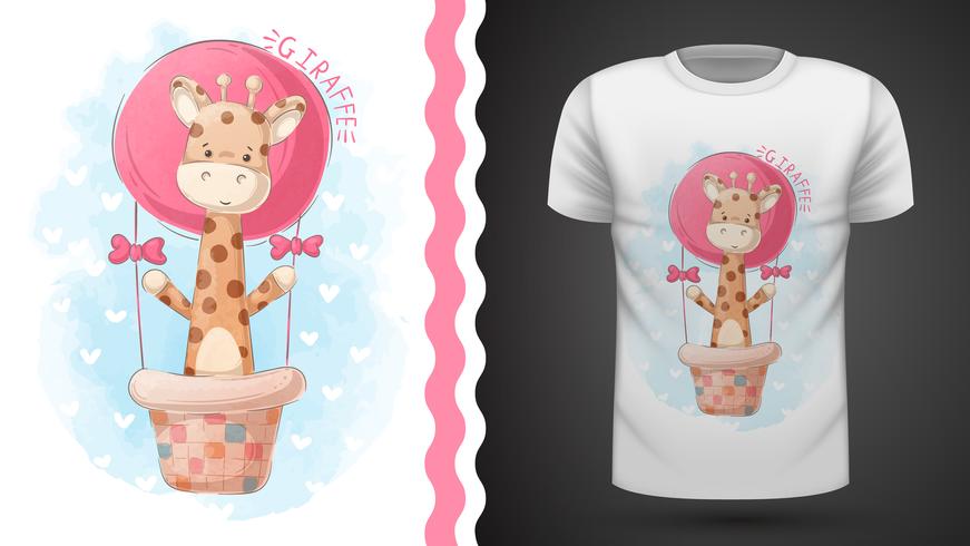 Tee shirt Giraffe and air balloon - idea for print vecteur