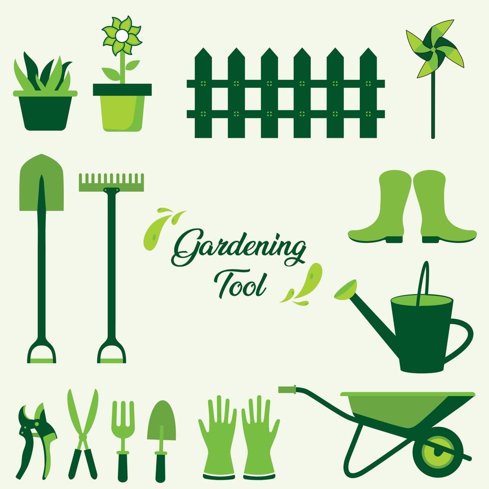 collection d'outils de jardinage. icône et éléments d'outils de jardinage vecteur