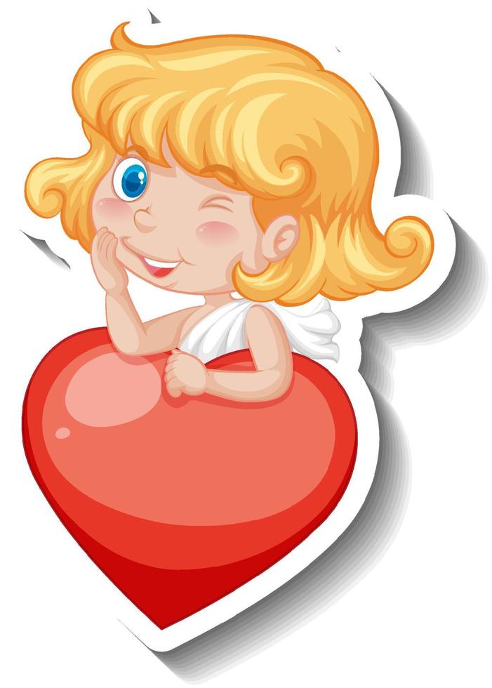 Cupidon fille avec coeur en style cartoon vecteur