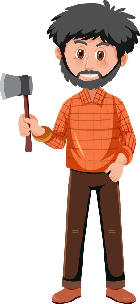 un homme tenant un personnage de dessin animé de hache sur fond blanc vecteur