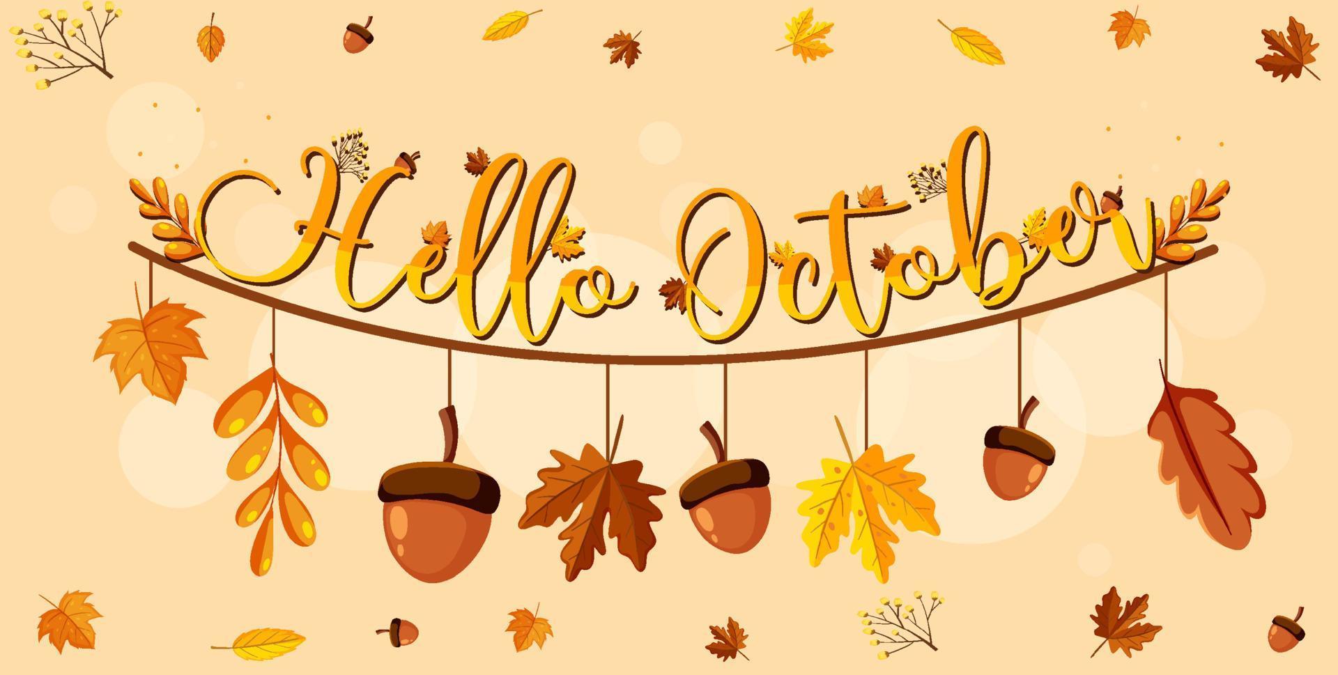 bonjour logo d'octobre avec feuille d'automne ornementale vecteur