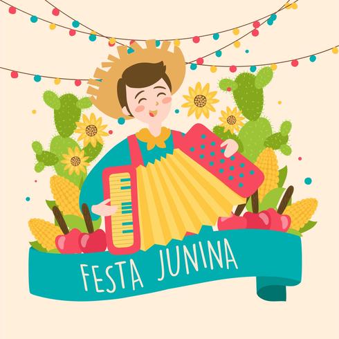 Festa Junina Brésil juin Festival dessiné à la main. Vacances folkloriques. vecteur