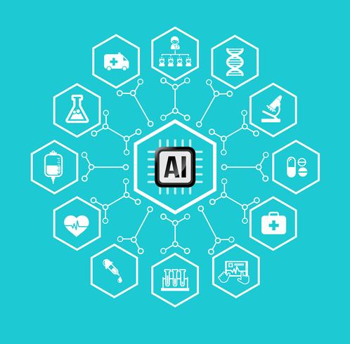 Intelligence artificielle de l&#39;intelligence artificielle pour les icônes et les éléments de design médicaux et de soins de santé vecteur