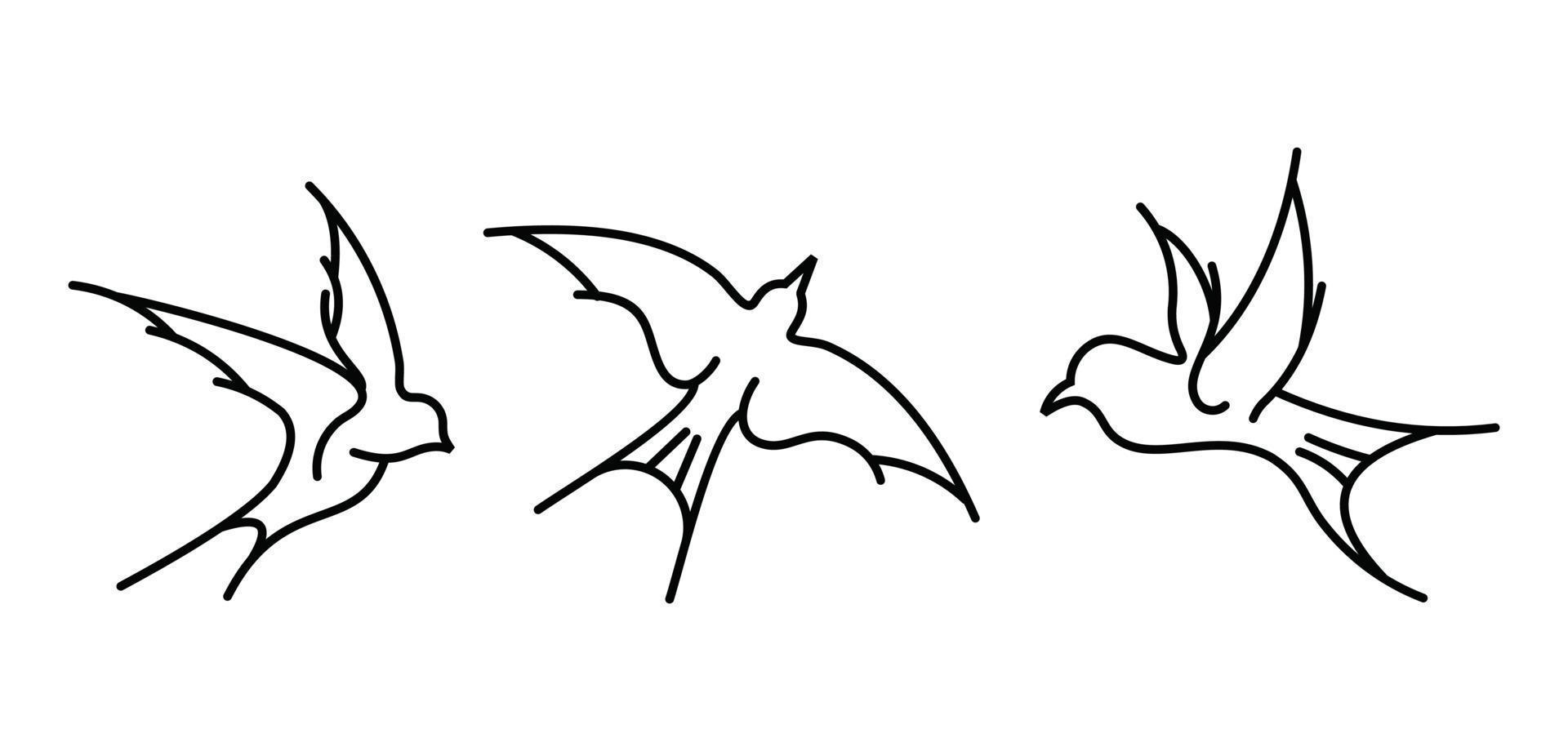 oiseaux simples volant ensemble d'icônes de contour, ensemble d'hirondelles de grange volantes éléments de conception de lignes vectorielles d'oiseaux. vecteur