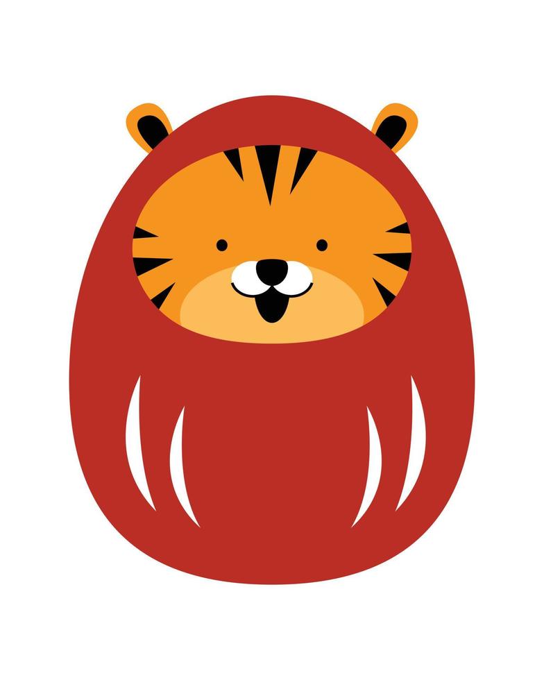 un animal sauvage illustré dans un style mignon. le tigre en costume de daruma. vecteur
