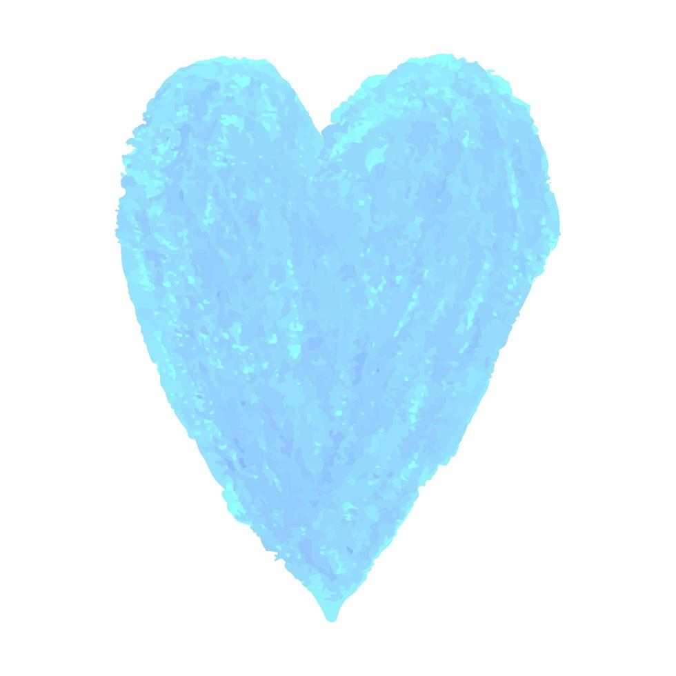 illustration de forme de coeur dessinée avec des pastels de craie de couleur bleue vecteur
