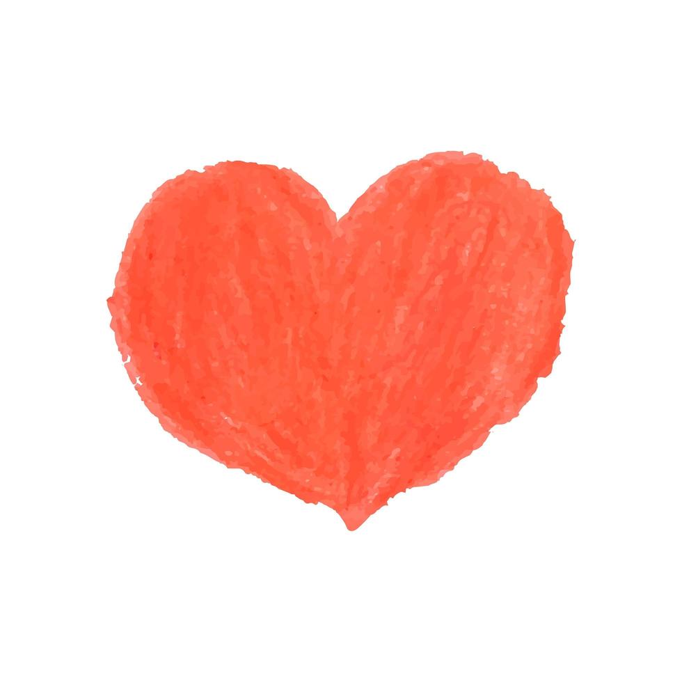 illustration de forme de coeur dessinée avec des pastels de craie de couleur rouge vecteur