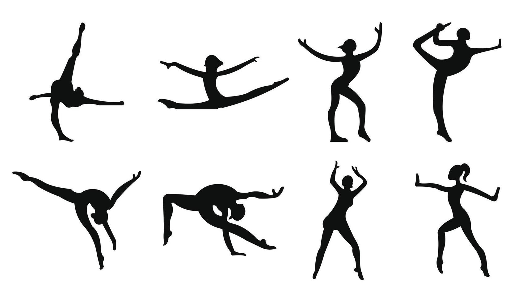 ensemble de silhouettes de filles faisant des exercices pour les muscles du corps vecteur