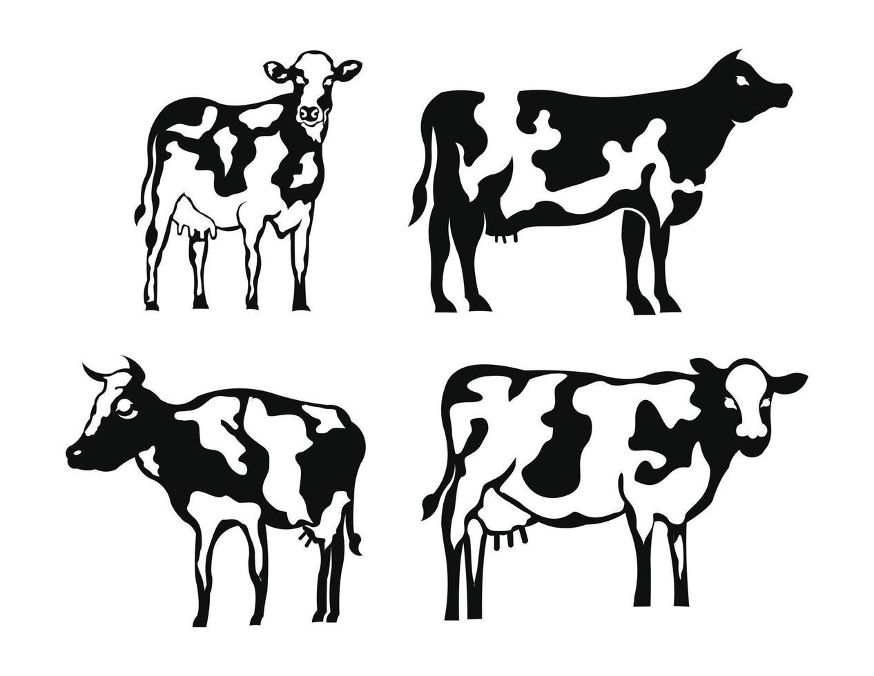 vache avec des cornes debout sur le sol - emblème de l'agriculture, création de logo de vaches laitières. vecteur