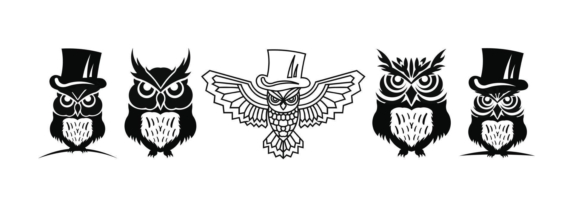 ensemble de logo de hibou - illustration vectorielle. conception de l'emblème sur fond blanc vecteur