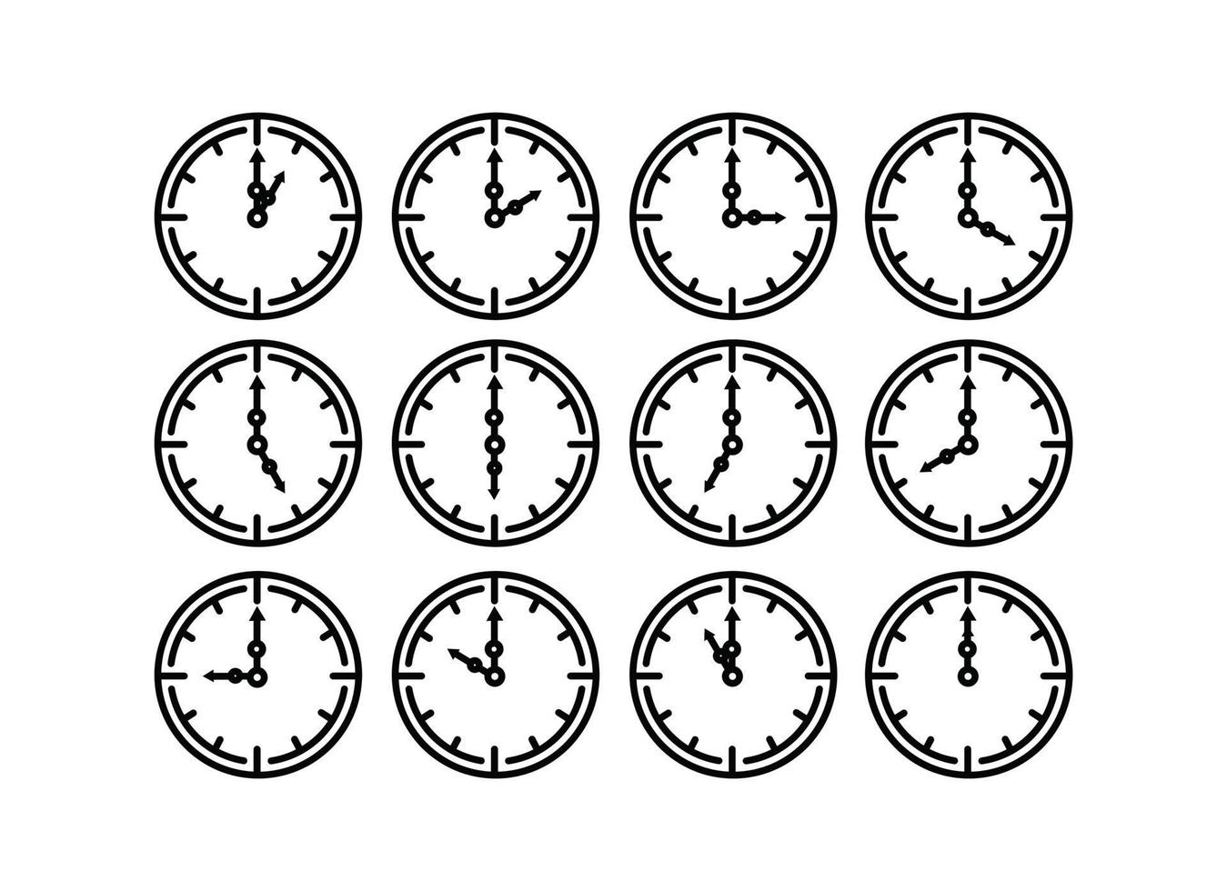 horloge d'icônes de ligne d'horloge et heure de smartwatch horloge de 24 heures vecteur