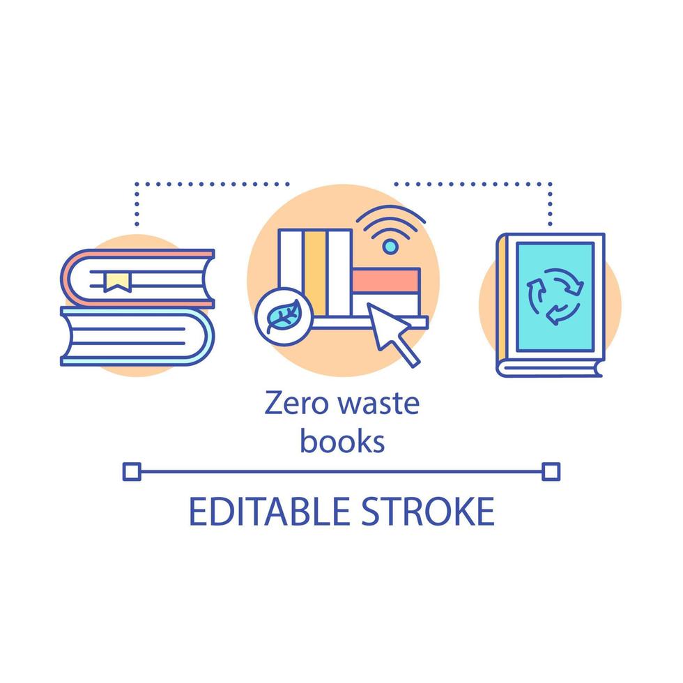 livres et produits zéro déchet, soin de l'environnement concept icône idée illustration ligne mince. éducation à la gestion des déchets et à la préservation de la nature. dessin de contour isolé de vecteur. trait modifiable vecteur