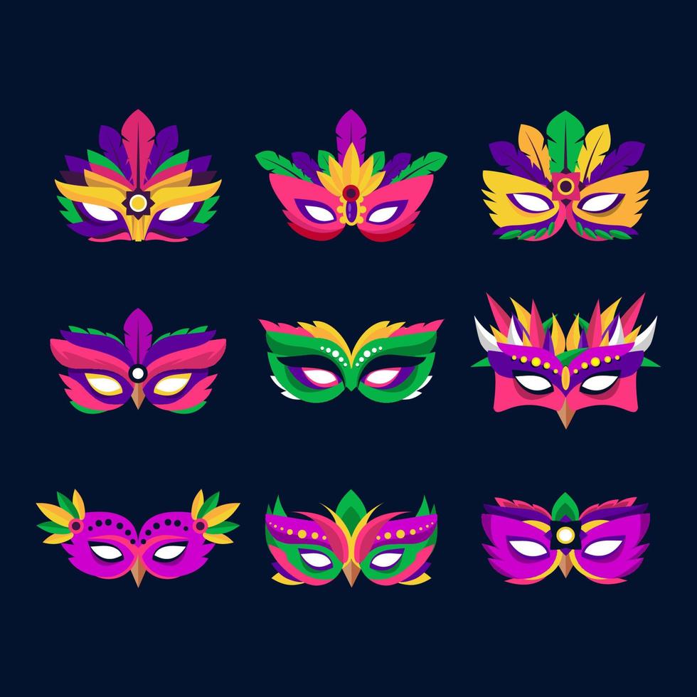 collection d'icônes de masque du festival du mardi gras vecteur