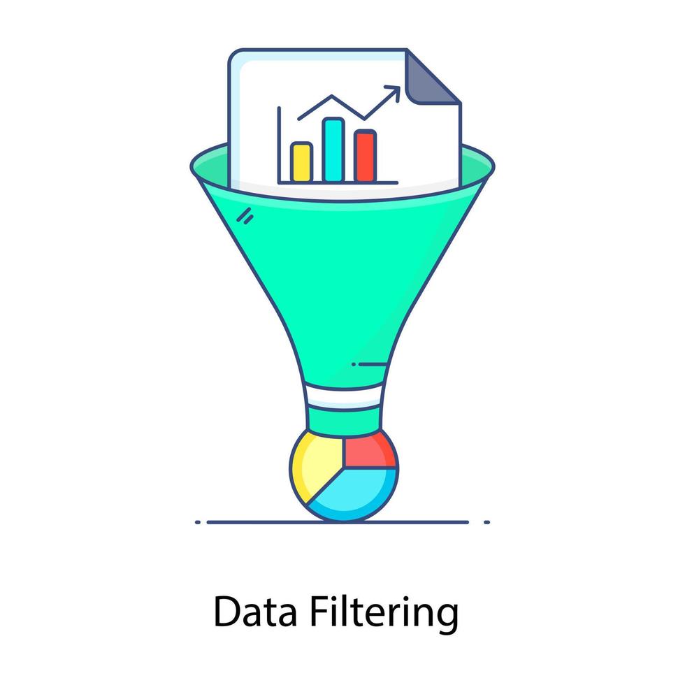 icône de concept de contour plat de filtrage de données, affichage uniquement des données souhaitées vecteur