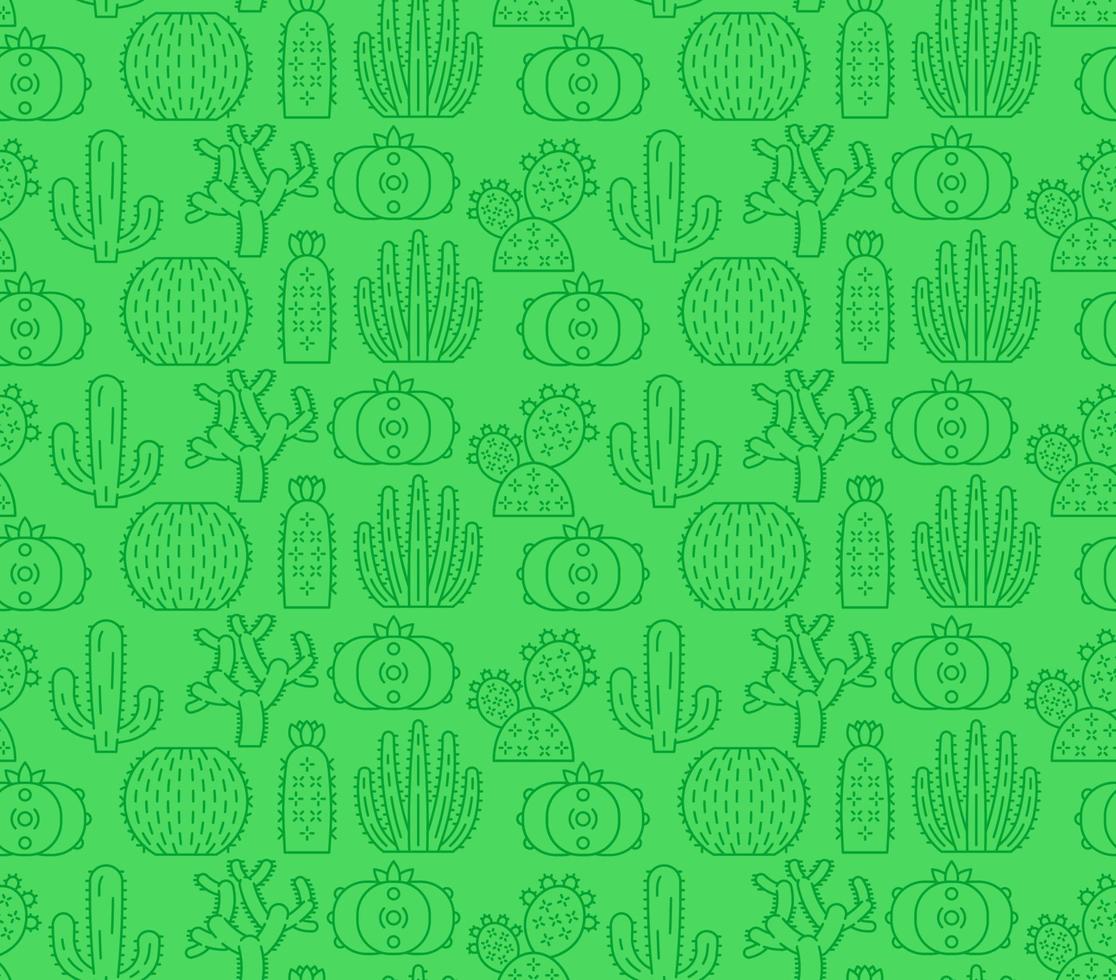 modèle sans couture de vecteur de cactus sauvages. plantes succulentes fond vert avec des icônes linéaires. sud, texture de la flore d'amérique latine. fond d'écran de cactus. textile mexicain, conception botanique de papier d'emballage