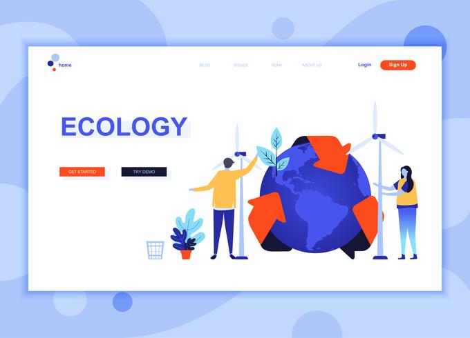 Concept de modèle de conception de page Web plat moderne d&#39;Ecology Earth décoré le caractère de personnes pour le développement de site Web et site Web mobile. Modèle de page d&#39;atterrissage plat. Illustration vectorielle vecteur