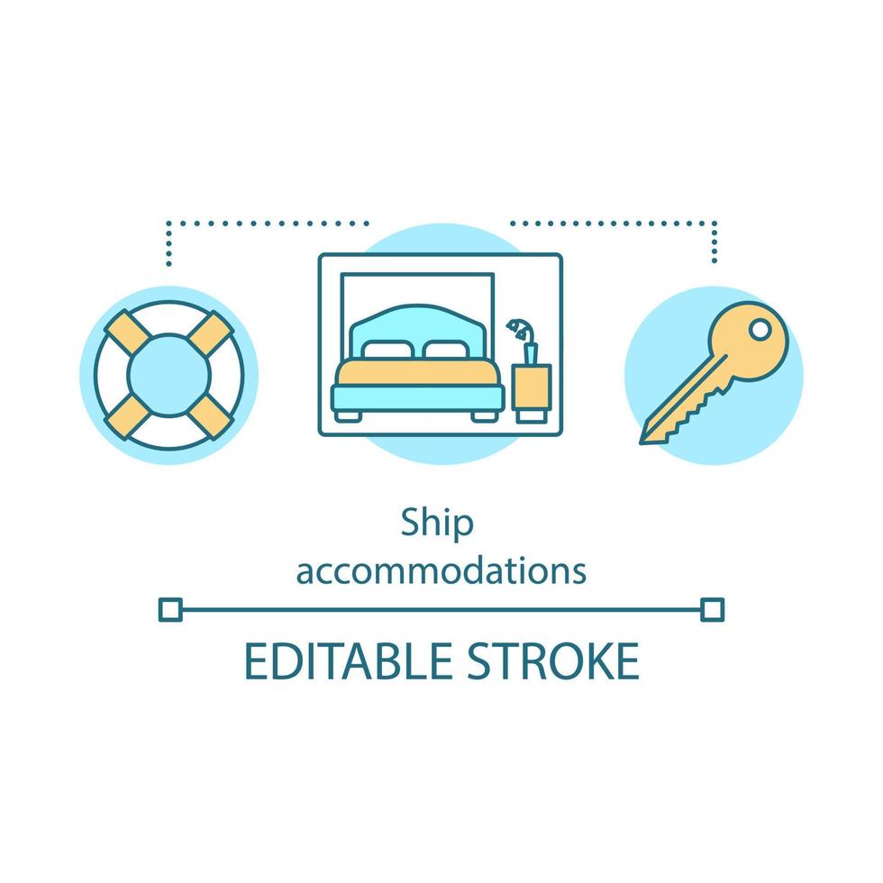 icône de concept d'hébergement de navire. illustration de la ligne mince de l'idée de l'accord de croisière. offre d'agence de voyage. cabines de paquebots de croisière, équipements de suites. dessin de contour isolé de vecteur. trait modifiable vecteur