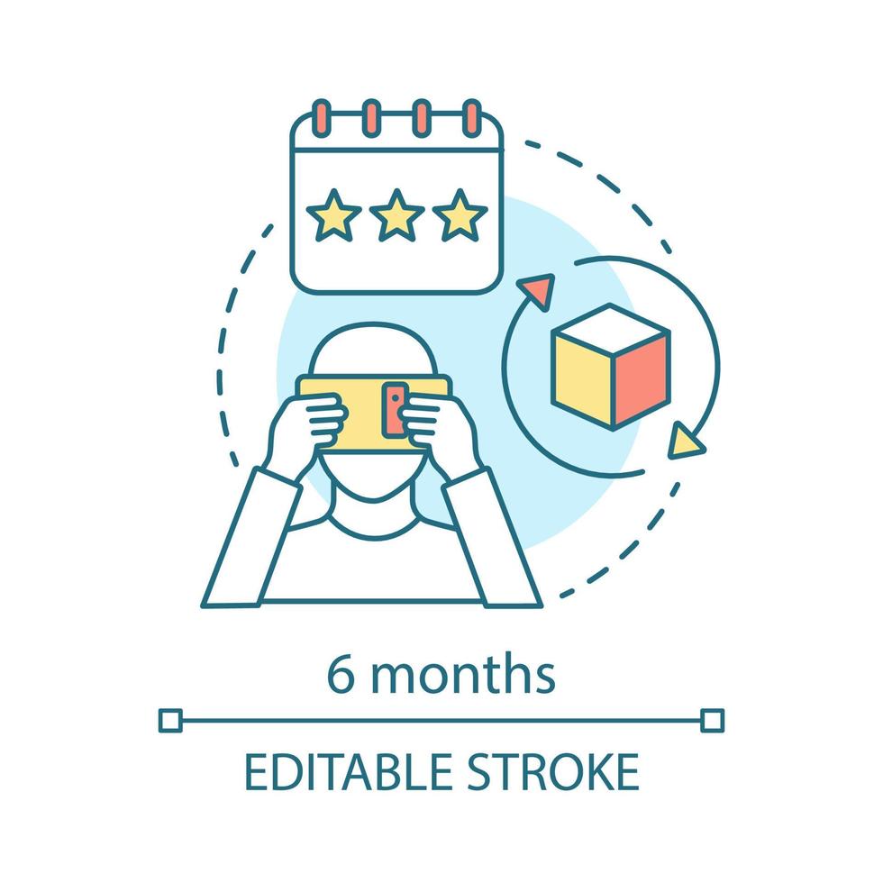 Icône de concept de 6 mois. ar outil abonnement tarif idée fine ligne illustration. équipement de réalité augmentée. frais de service. frais réguliers. ar application mobile. dessin isolé de vecteur. trait modifiable vecteur