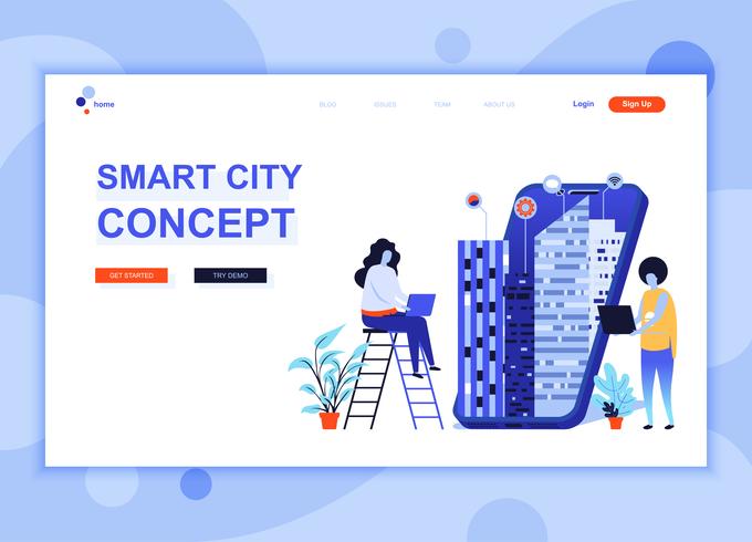 Concept de modèle de conception de page Web plat moderne de Smart City Technology décoré le caractère de personnes pour le développement de site Web et site Web mobile. Modèle de page d&#39;atterrissage plat. Illustration vectorielle vecteur