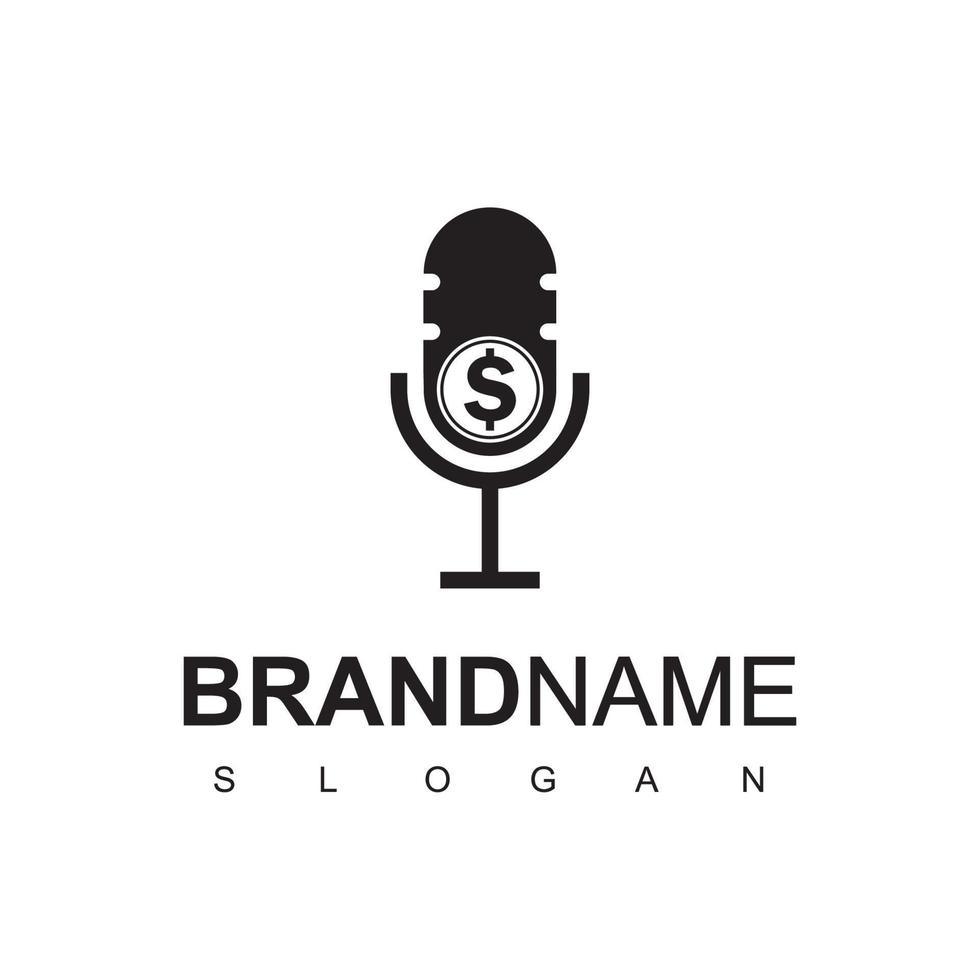 logo de podcast d'entreprise avec microphone et symbole d'argent vecteur