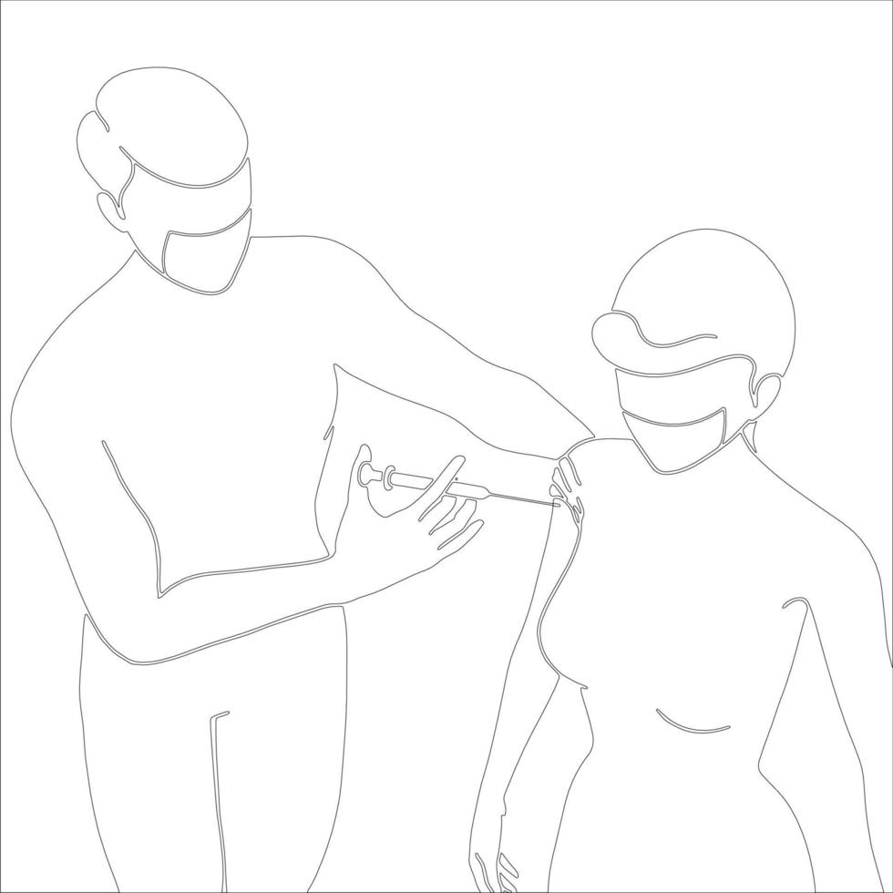 illustration de contour de caractère de vaccination sur fond blanc. vecteur