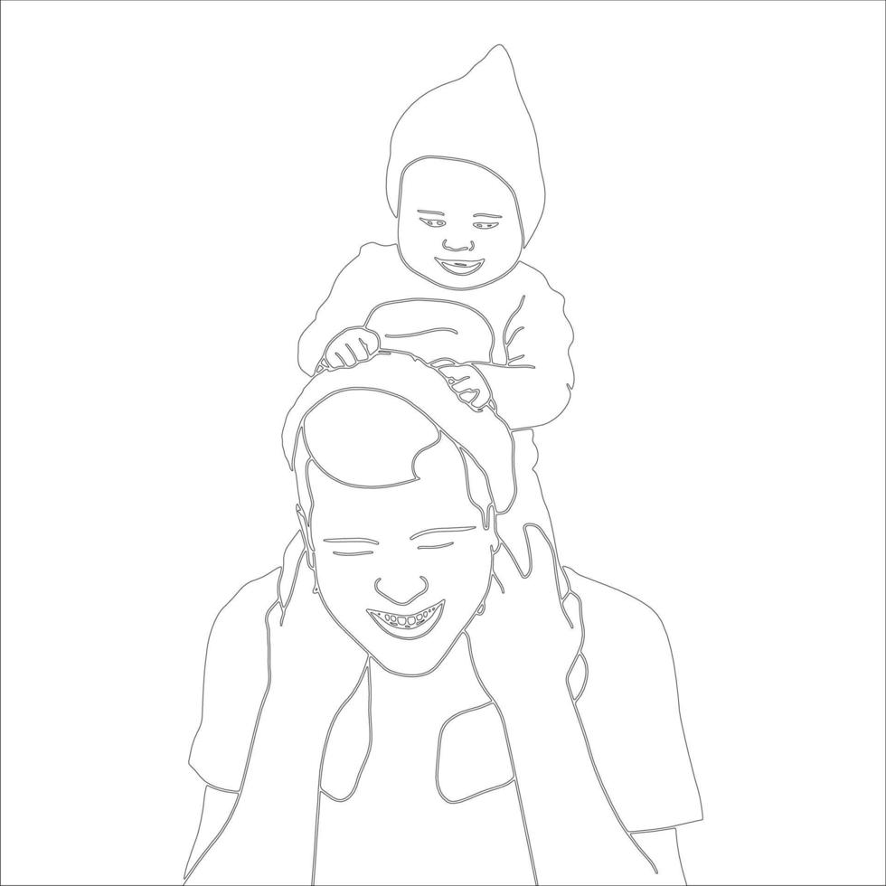 illustration de contour de personnage père et fils sur fond blanc. vecteur