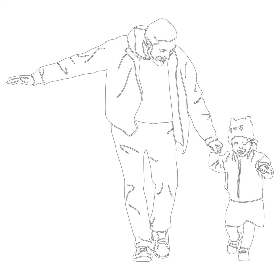 illustration de contour de personnage père et fils sur fond blanc. vecteur