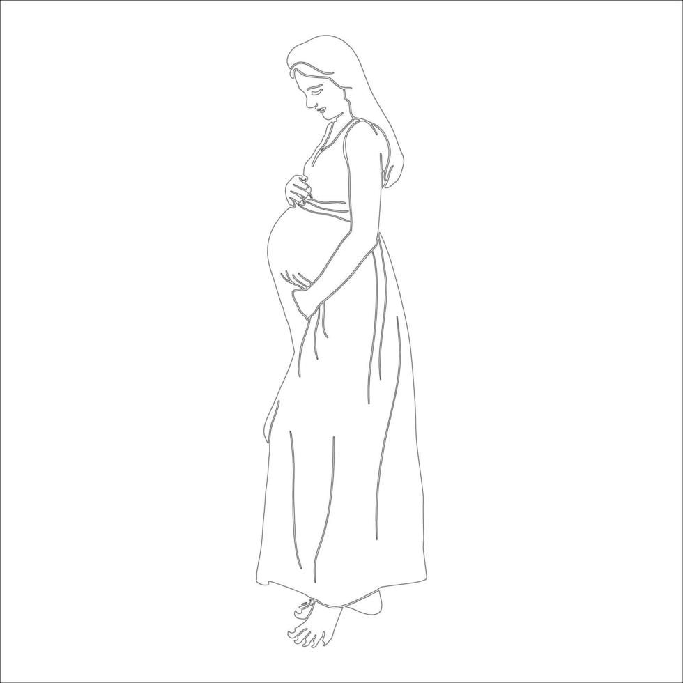 illustration de contour de personnage de femme enceinte sur fond blanc. vecteur