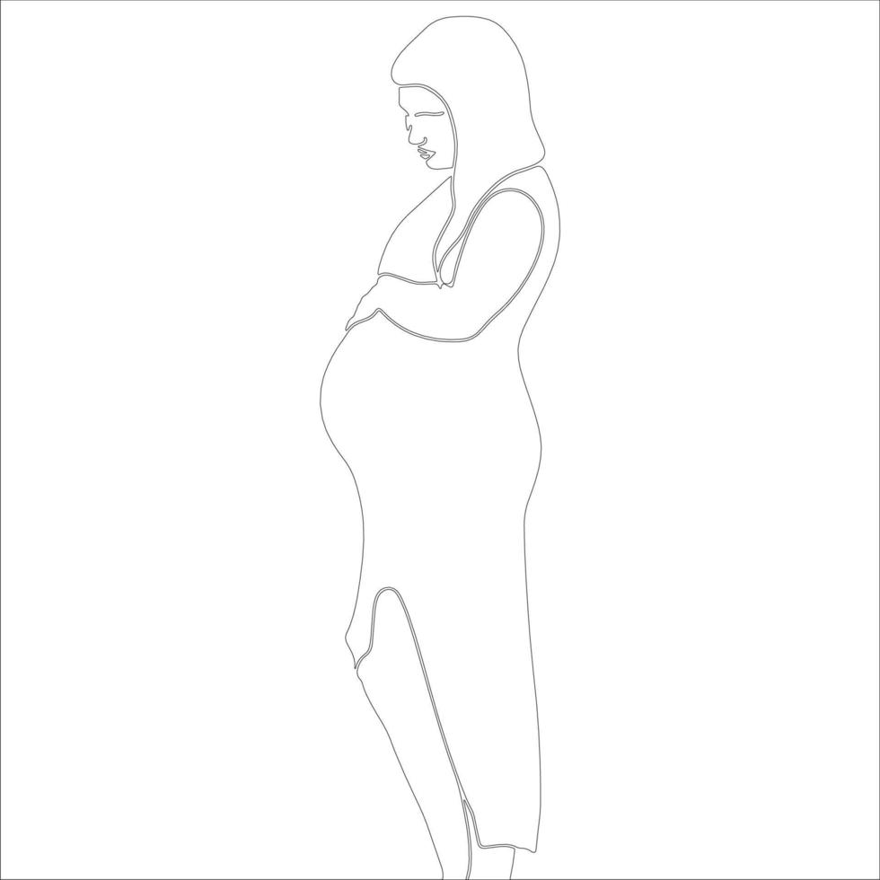 illustration de contour de personnage de femme enceinte sur fond blanc. vecteur