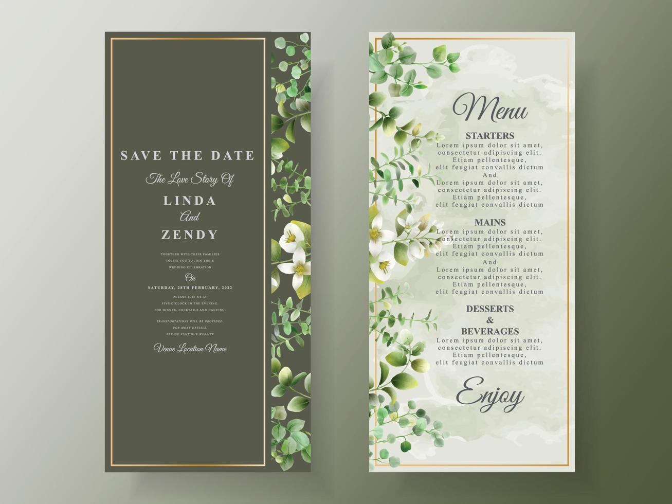 carte d'invitation mariage verdure eucalyptus vecteur