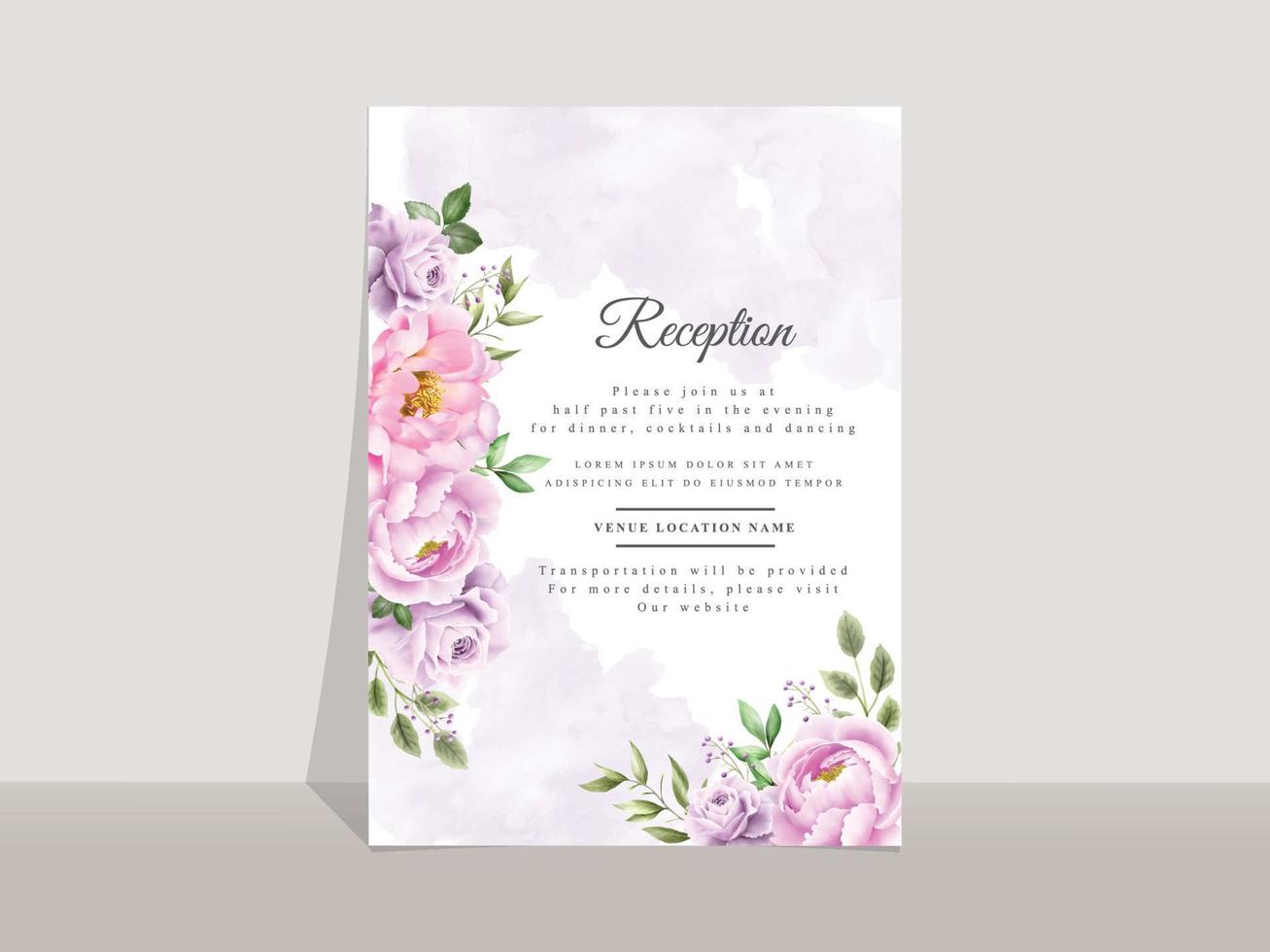 modèle de carte d'invitation de mariage avec des fleurs et des feuilles élégantes aquarelle vecteur