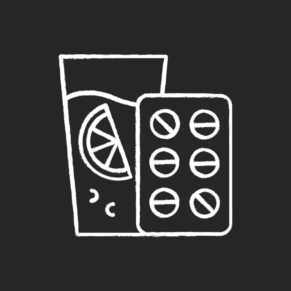 icône de craie d'apport en vitamines. du jus d'orange. complément alimentaire. boisson aux agrumes avec vitamine c. boisson aux fruits. soins de santé et nutrition. complexe multivitaminé. illustration de tableau vectoriel isolé
