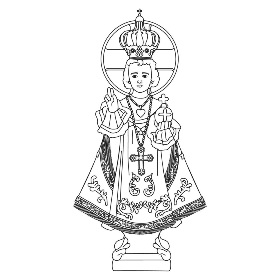 L'enfant Jésus de Prague contour monochrome vector illustration