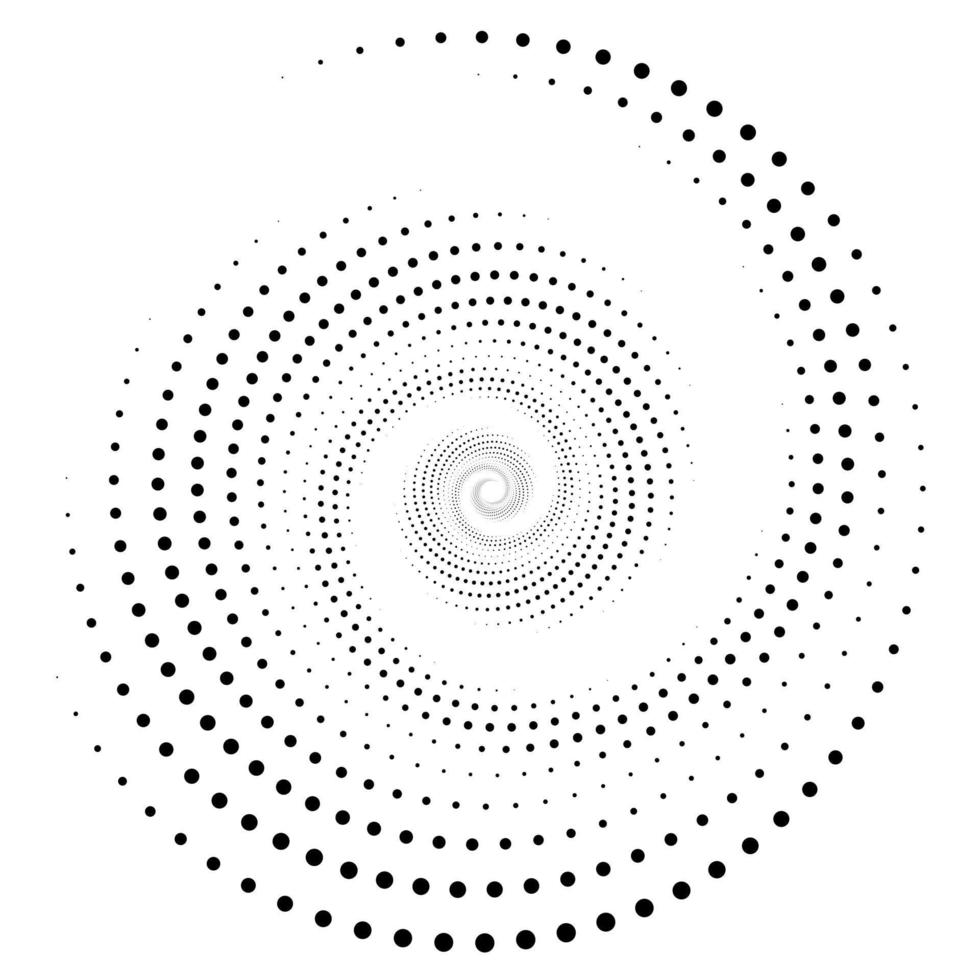 fond monochrome abstrait, élément décoratif, points en spirale de conception, forme d'illusion d'optique. vecteur