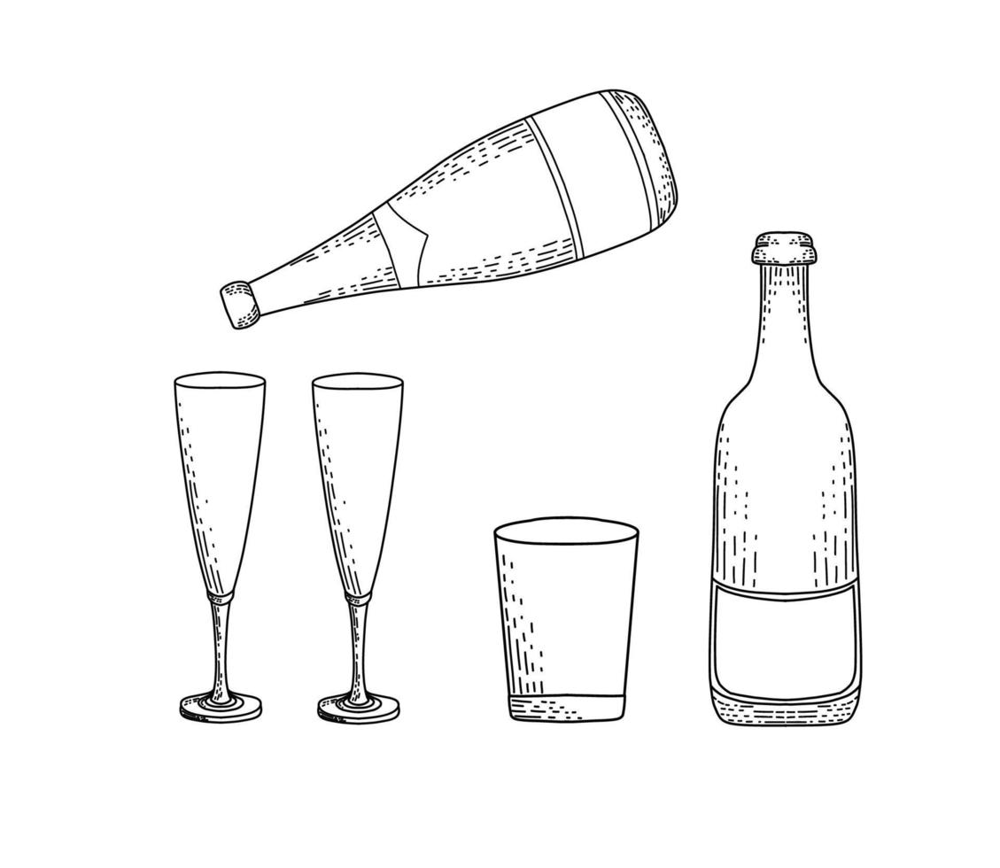 bouteille et verre de champagne vecteur