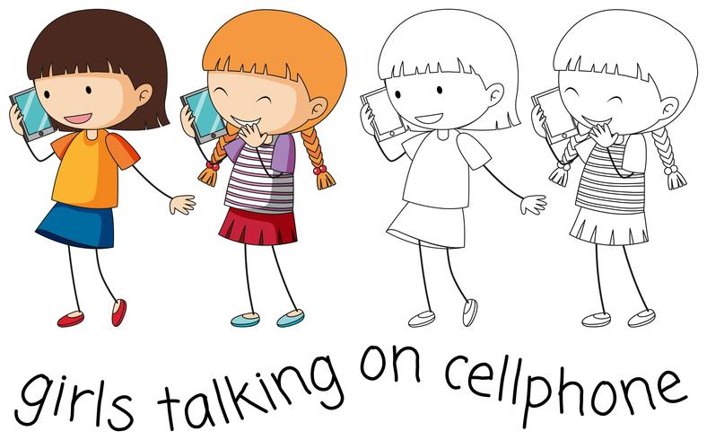 Doodle fille parlant sur téléphone portable vecteur