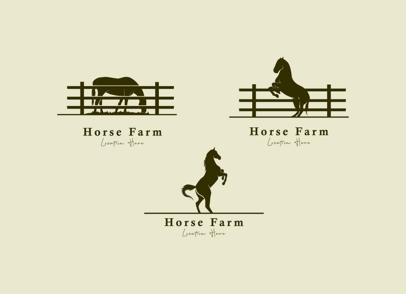 silhouette de cheval derrière un enclos de clôture en bois pour la campagne rustique rétro vintage western country farm ranch logo design vecteur