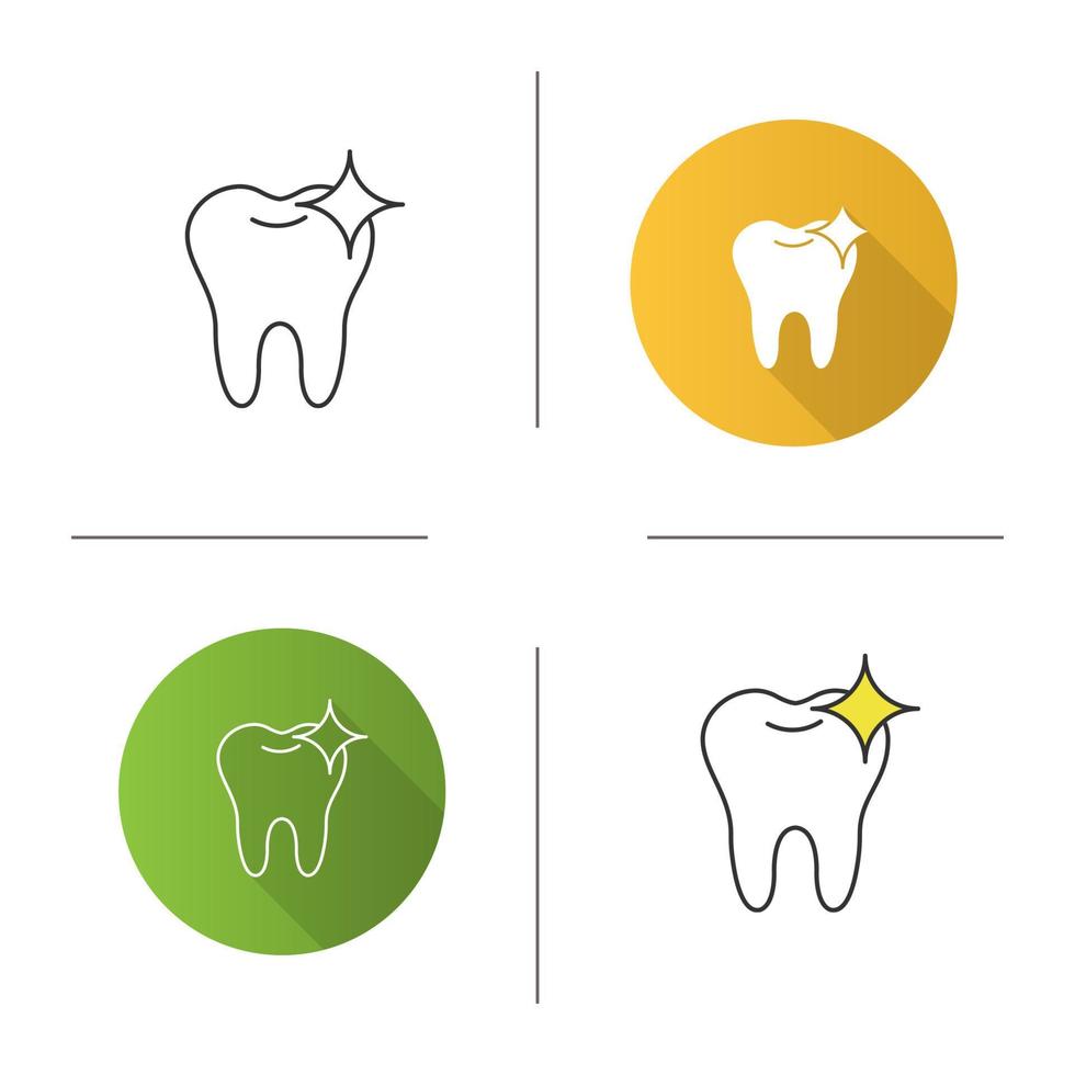 icône de dent brillante saine. blanchissement dentaire. design plat, styles linéaires et de couleur. illustrations vectorielles isolées vecteur