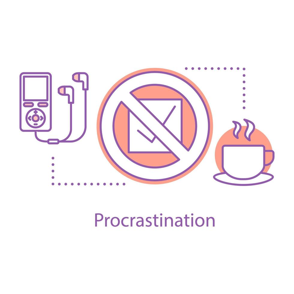 icône de concept de procrastination. illustration de la ligne mince de l'idée de perte de temps. paresse. dessin de contour isolé de vecteur
