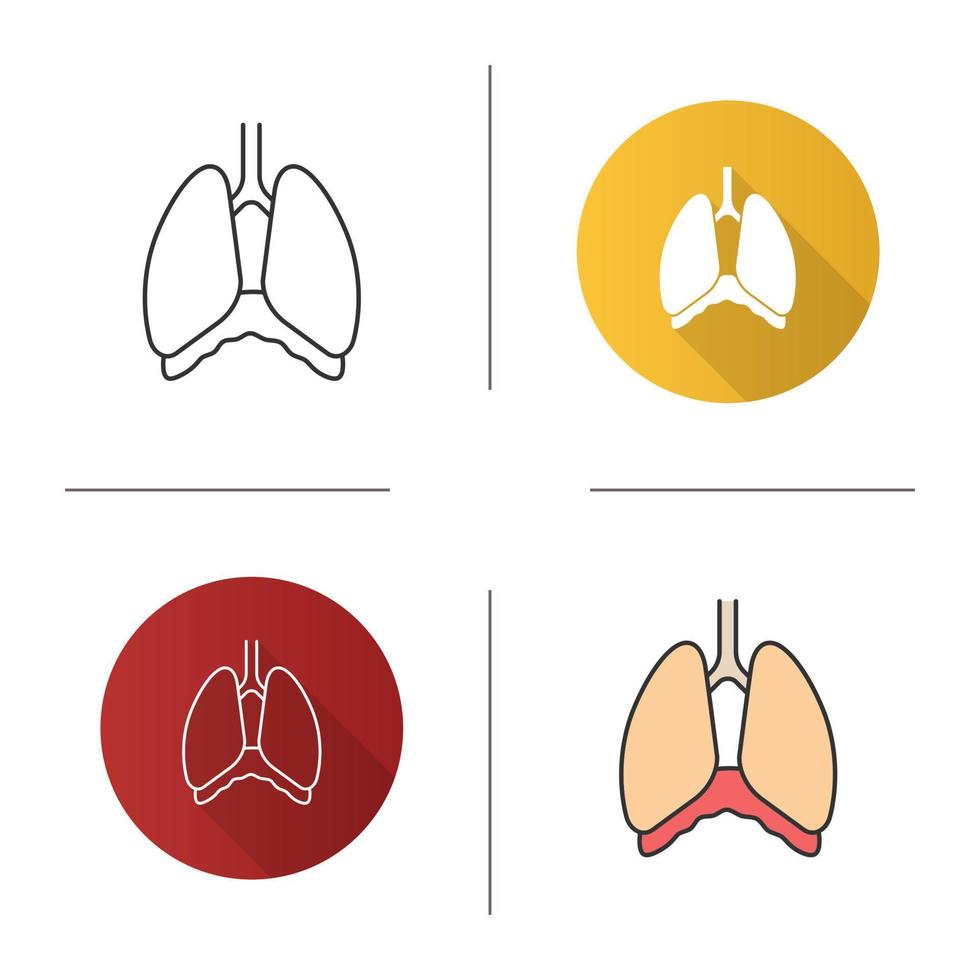 icône de la cavité thoracique. diaphragme. poumons humains. design plat, styles linéaires et de couleur. illustrations vectorielles isolées vecteur
