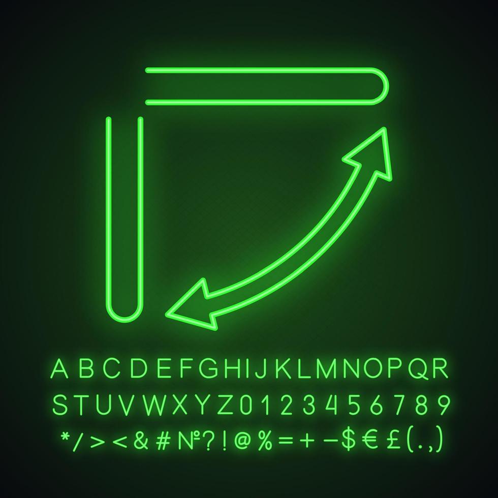 paramètres de direction de l'air icône de néon. persiennes du climatiseur. oscillation du débit d'air. signe lumineux avec alphabet, chiffres et symboles. illustration vectorielle isolée vecteur