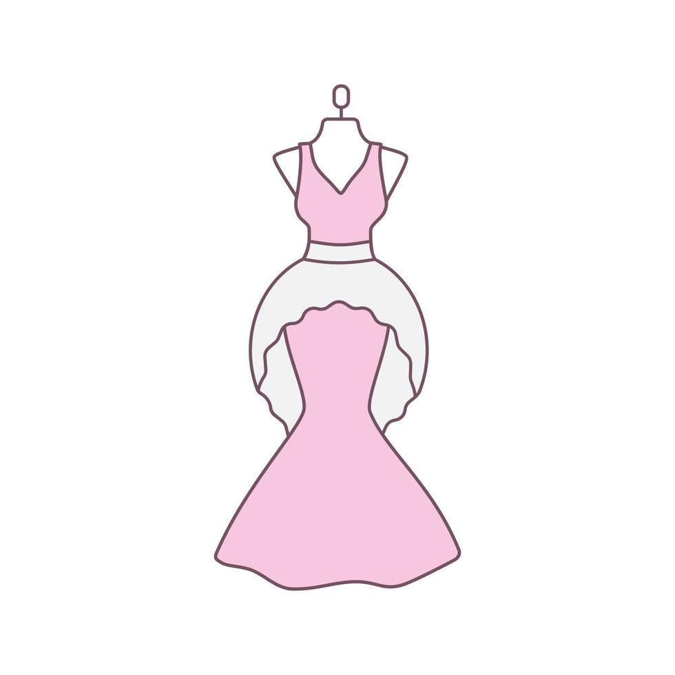 icône de couleur de robe de mariée. atelier de robe de mariée. salon de mariage. robe sur mannequin. illustration vectorielle isolée vecteur