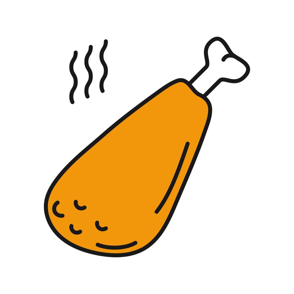 icône de couleur de cuisse de poulet frit chaud. pilon de dinde grillé. illustration vectorielle isolée vecteur