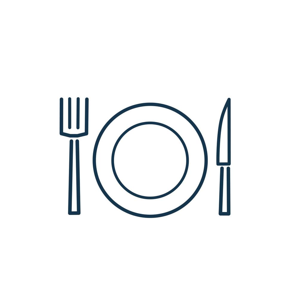 icône de plaque, couteau et fourchette. signe de conception. graphiques vectoriels plats sur fond blanc. vecteur